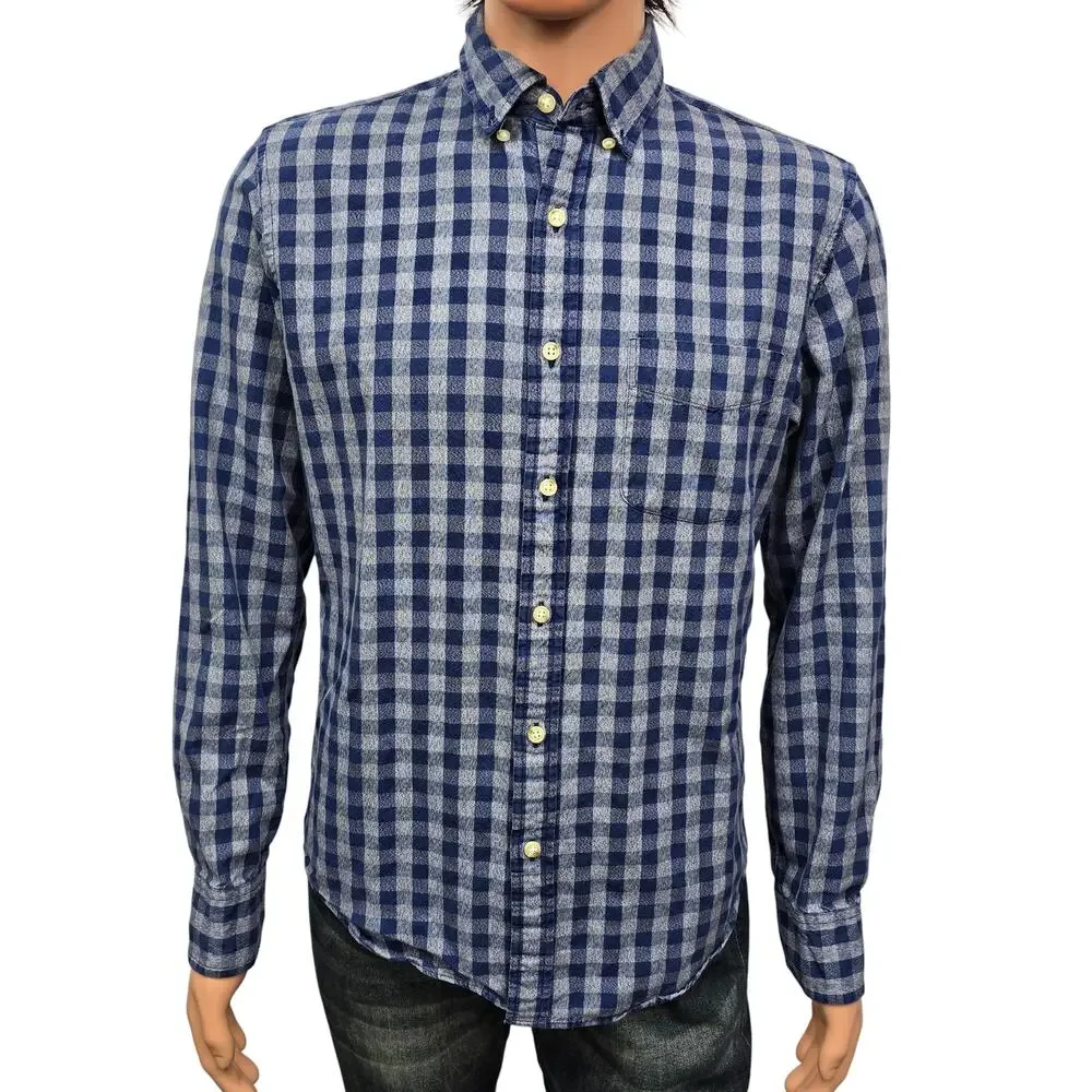 J. Crew Jaspe Cotton Shirt Blue Gray Gingham Slim Fit Long Sleeve Mens M A9329